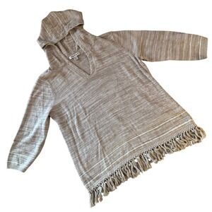 Tommy Bahama Women's Knit Hooded Poncho Sweater Top Fringe Tan XL Resort Cruise